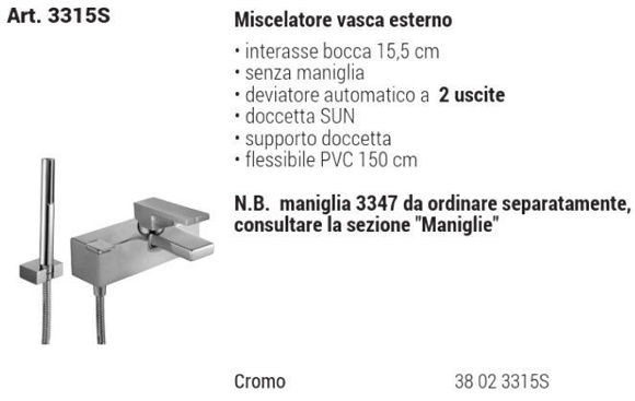 Immagine di Miscelatore Monocomando Esterno Vasca AR/38 Cromo (SENZA MANIGLIA) Fantini 38023315S