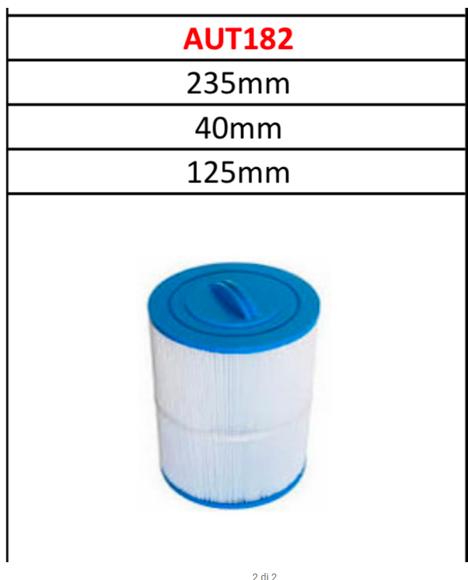 Immagine di Ricambio filtro per SPA corto AUT177/99 235 MM  Granform AUT182